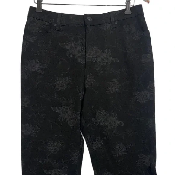 Gloria Vanderbilt Amanda Pointe Slimming Straight Leg Pants Black Floral Size 12 - Picture 3 of 7